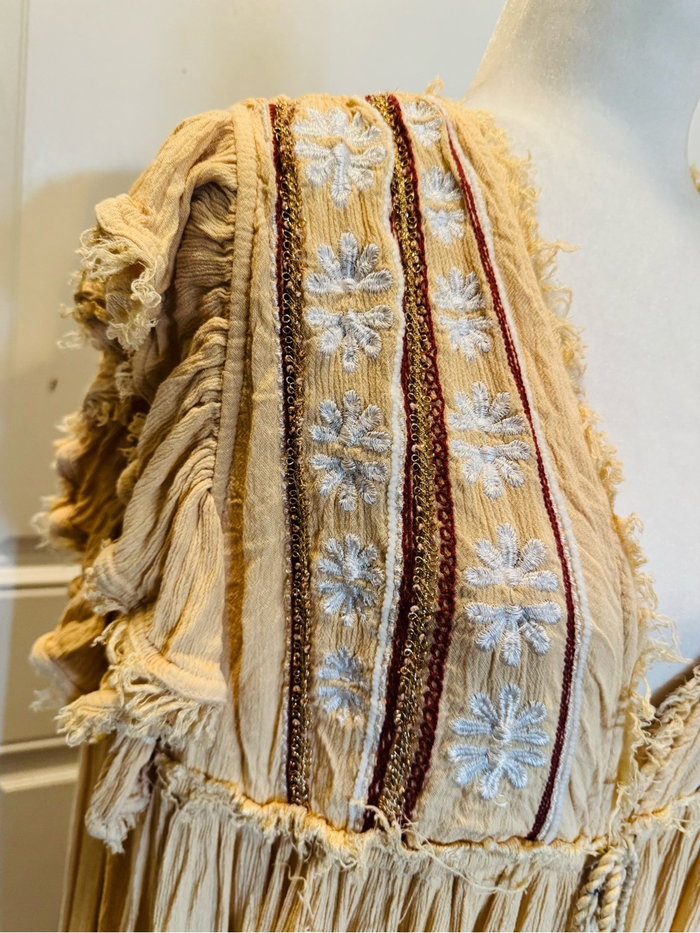 Free People Will Wait For You Midi Embroidered cream dress Boho size L Like New - Picture 8 of 13